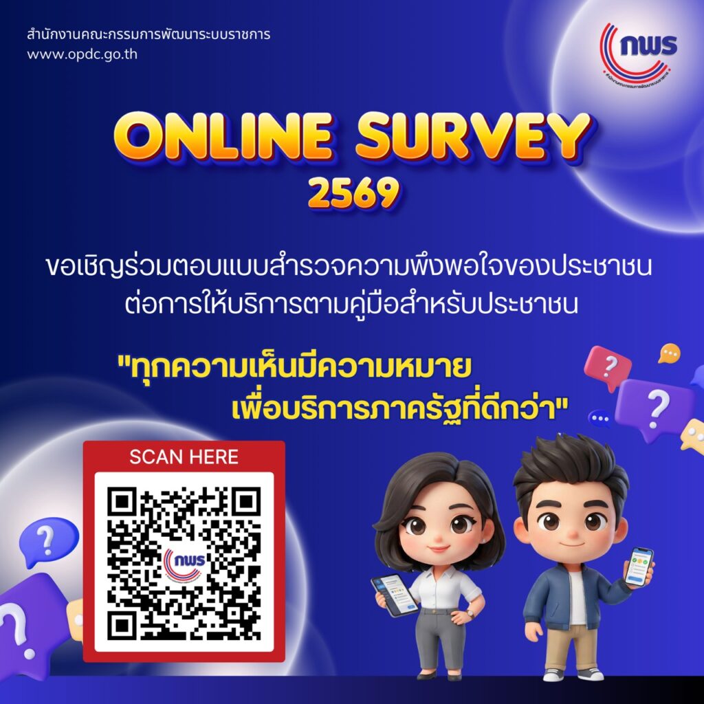 ขอเชิญร่วมตอบแบบสำรวจความพึงพอใจของประชาชนต่อการให้บริการตามคู่มือสำหรับประชาชน
