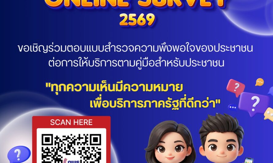 ขอเชิญร่วมตอบแบบสำรวจความพึงพอใจของประชาชนต่อการให้บริการตามคู่มือสำหรับประชาชน