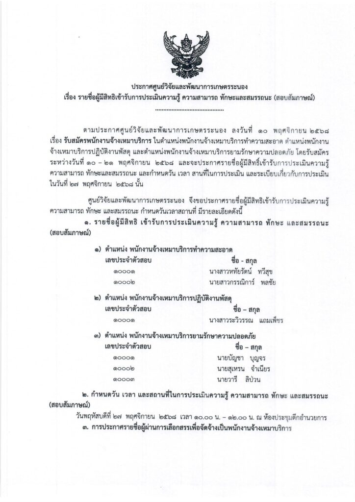 ประกาศรายชื่อผู้มีสิทธิสอบ