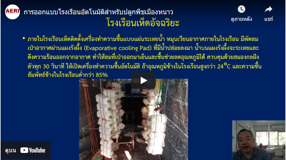 การพัฒนาระบบควบคุมสภาพอากาศสำหรับโรงเรือนเห็ดอัจฉริยะ