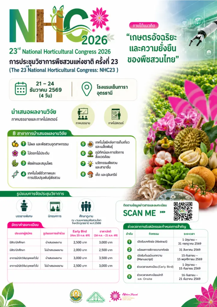 ขอเชิญเข้าร่วม การประชุมวิชาการพืชสวนแห่งชาติ ครั้งที่ 23 (The 23rd National Horticultural Congress: NHC23)