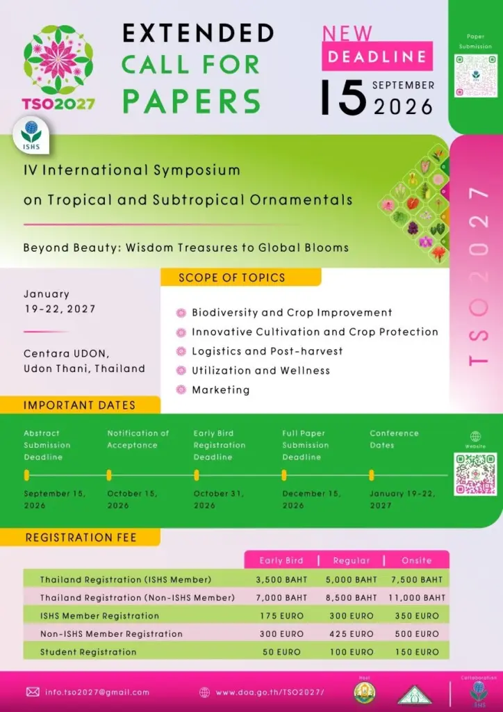 ขยายระยะเวลาการเปิดรับบทคัดย่อ (Call for Papers)การประชุมวิชาการนานาชาติ TSO2027