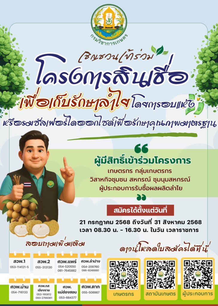 เชิญเข้าร่วมโครงการสินเชื่อลำไย โดยการอบแห้ง