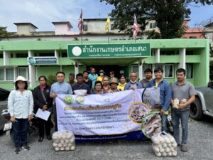 ส่งมอบก้อนเห็ดภูฏานลูกผสมพันธุ์ กวก. สทช.1 ให้เกษตรกรผู้ประสบภัยพิบัติ ปี 2567/2568