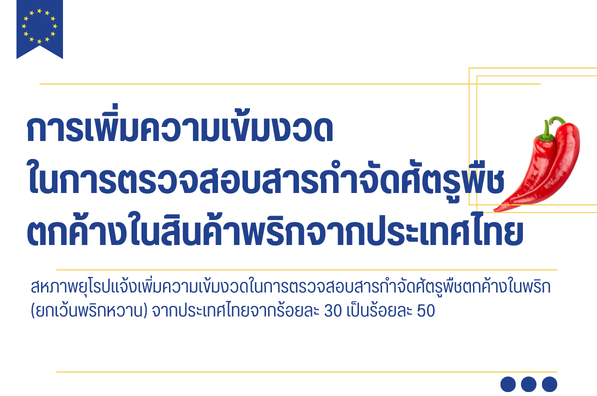 สหภาพยุโรปเพิ่มความเข้มงวดในการตรวจสอบสารกำจัดศัตรูพืชตกค้างในสินค้าพริกจากประเทศไทย