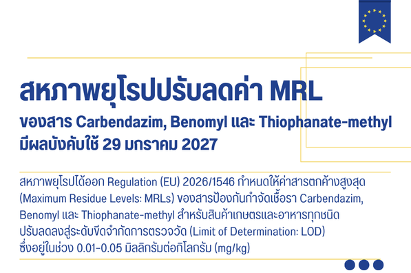สหภาพยุโรปปรับลดค่า MRL ของสาร Carbendazim, Benomyl และ Thiophanate-methyl มีผลบังคับใช้ 29 มกราคม 2027